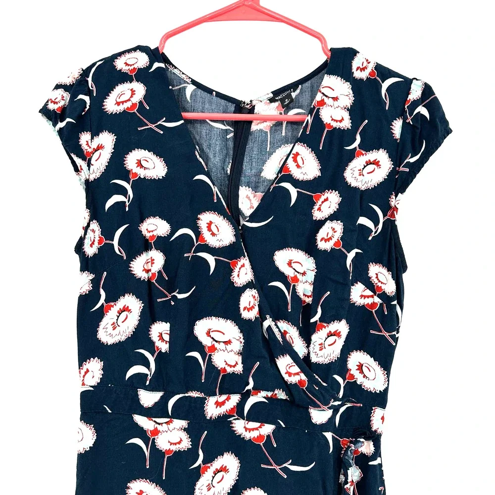 J. Crew Mercantile size 0 short sleeve wrap‎ dress deep teal floral print